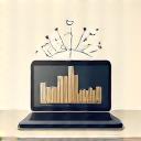 Icône d'ordinateur portable avec des graphiques de croissance pour le marketing digital